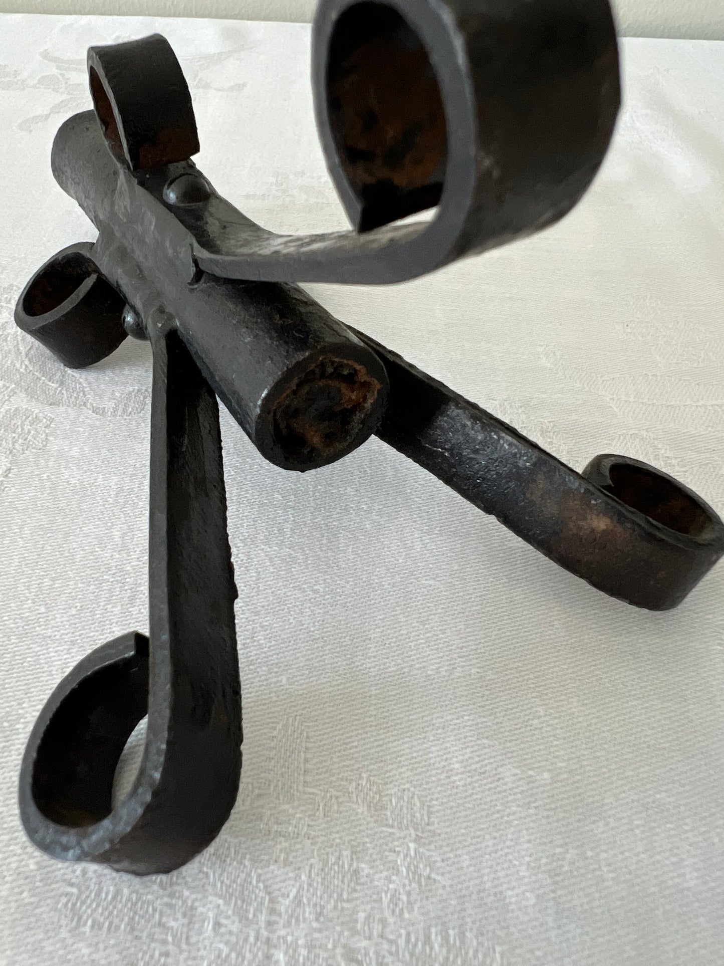 Brutalist wrought iron candle stick holder