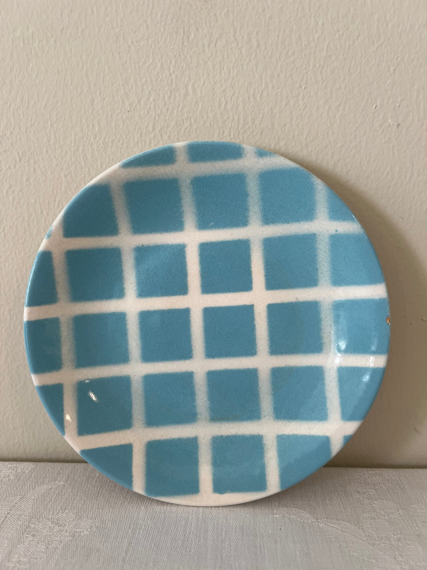 Tams pottery check plate blue