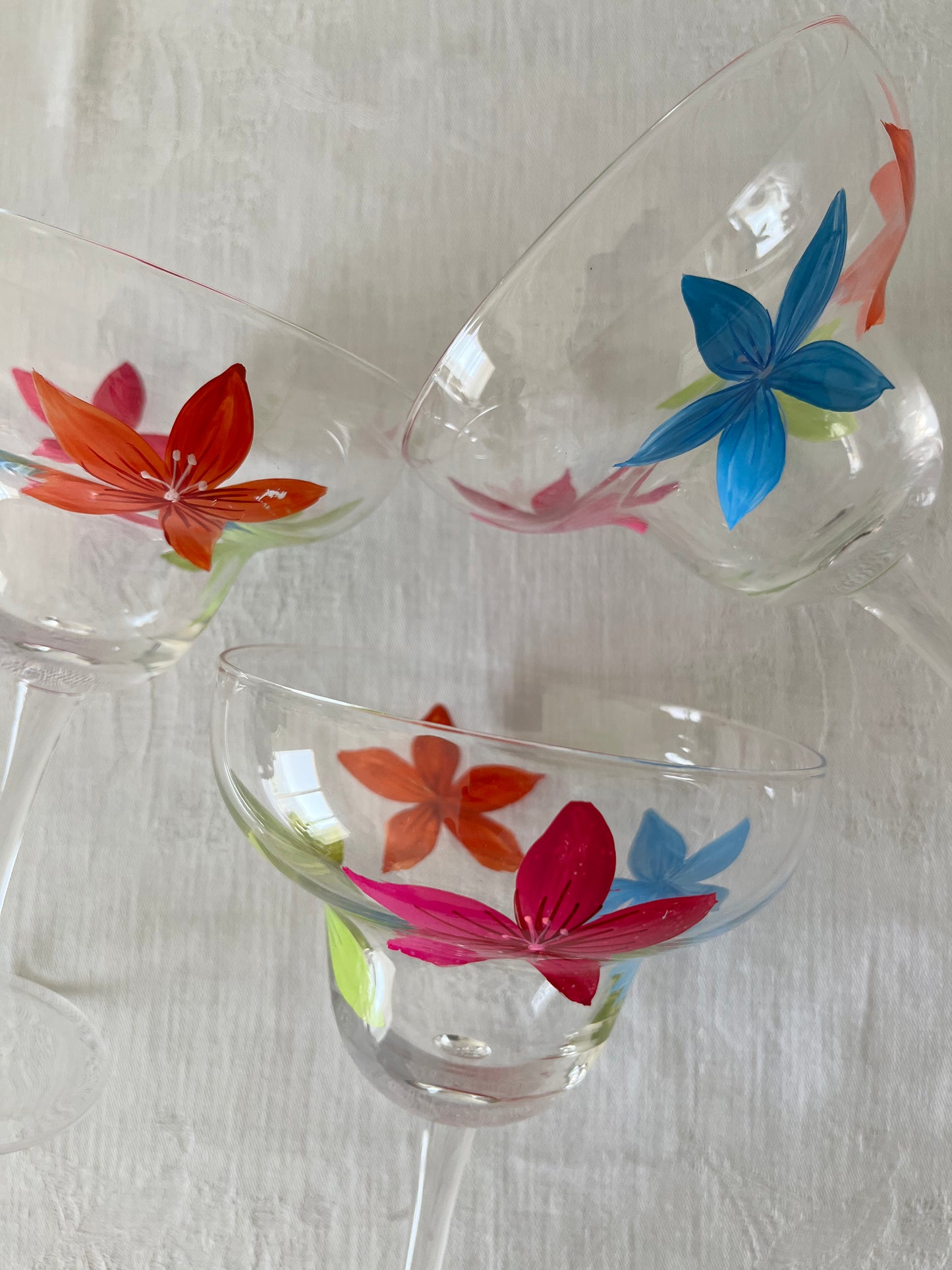 Floral painted cocktail glasses