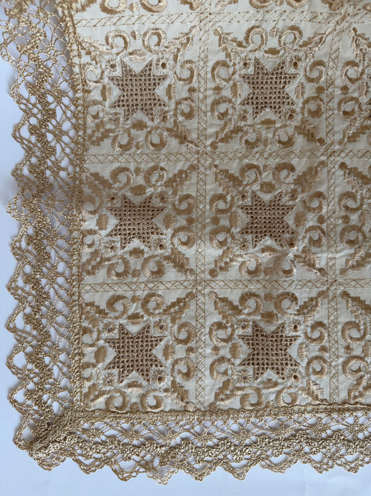 Lace edged embroidered table runner