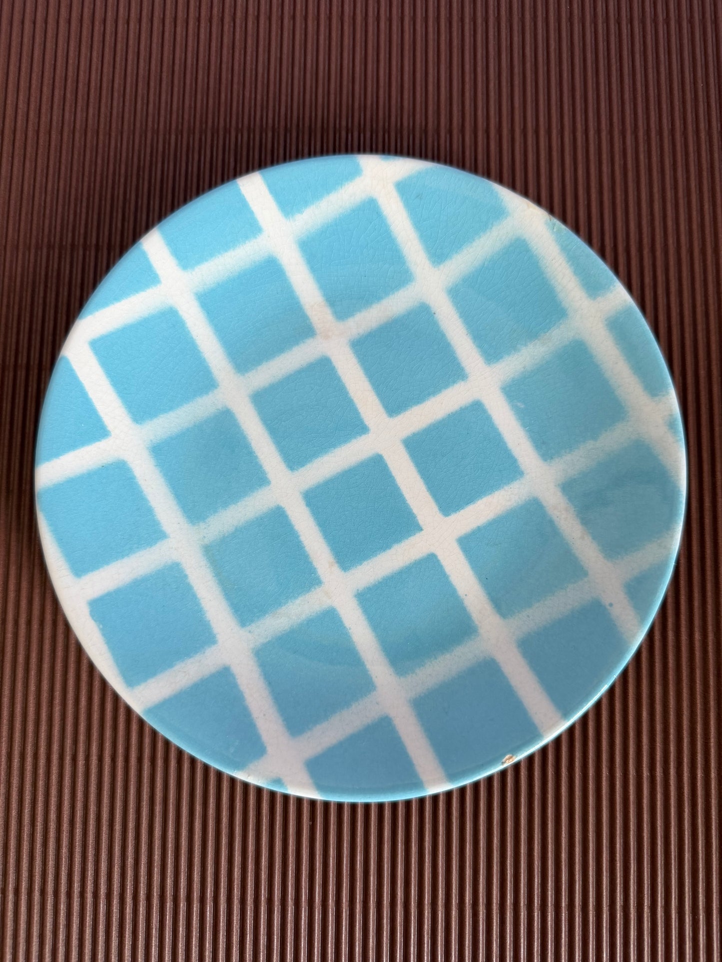 Tams pottery check plate blue