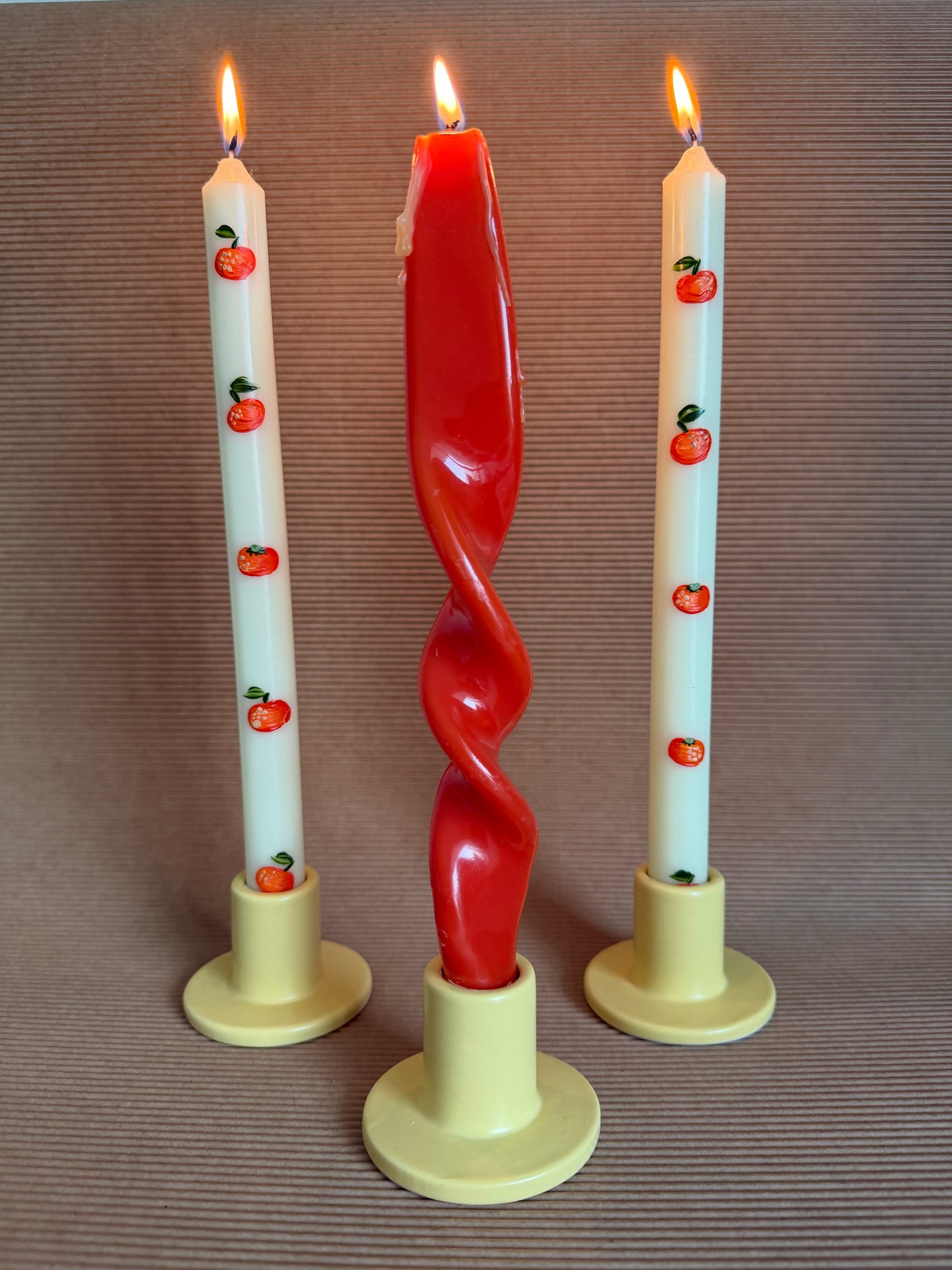 Yellow ceramic candle holders