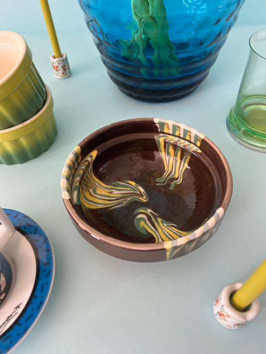 Modern brown paint marbled effect bowl