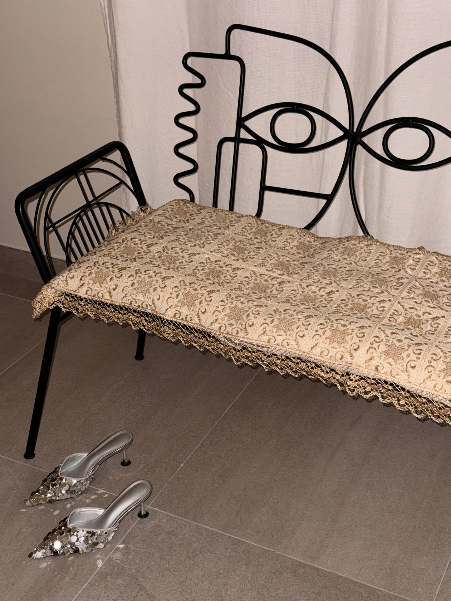 Lace edged embroidered table runner