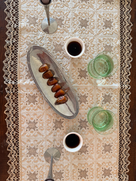 Lace edged embroidered table runner
