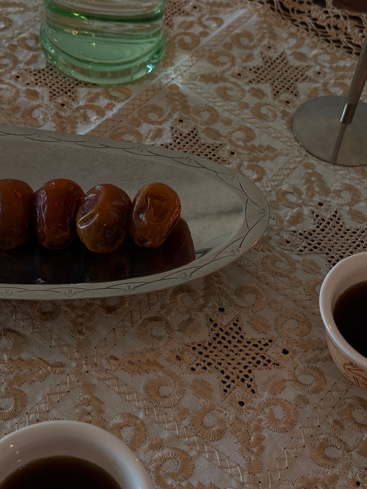 Lace edged embroidered table runner