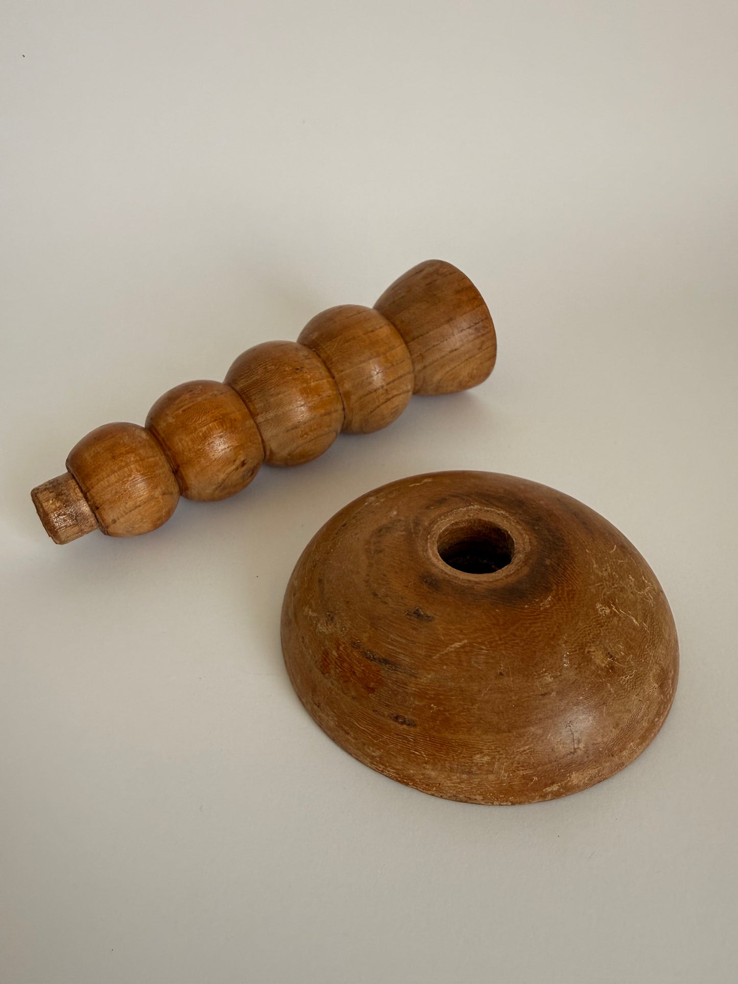 Wooden bobbin candle stick holder