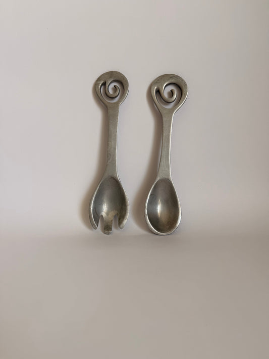 Cast Aluminium 90s Vintage salad servers
