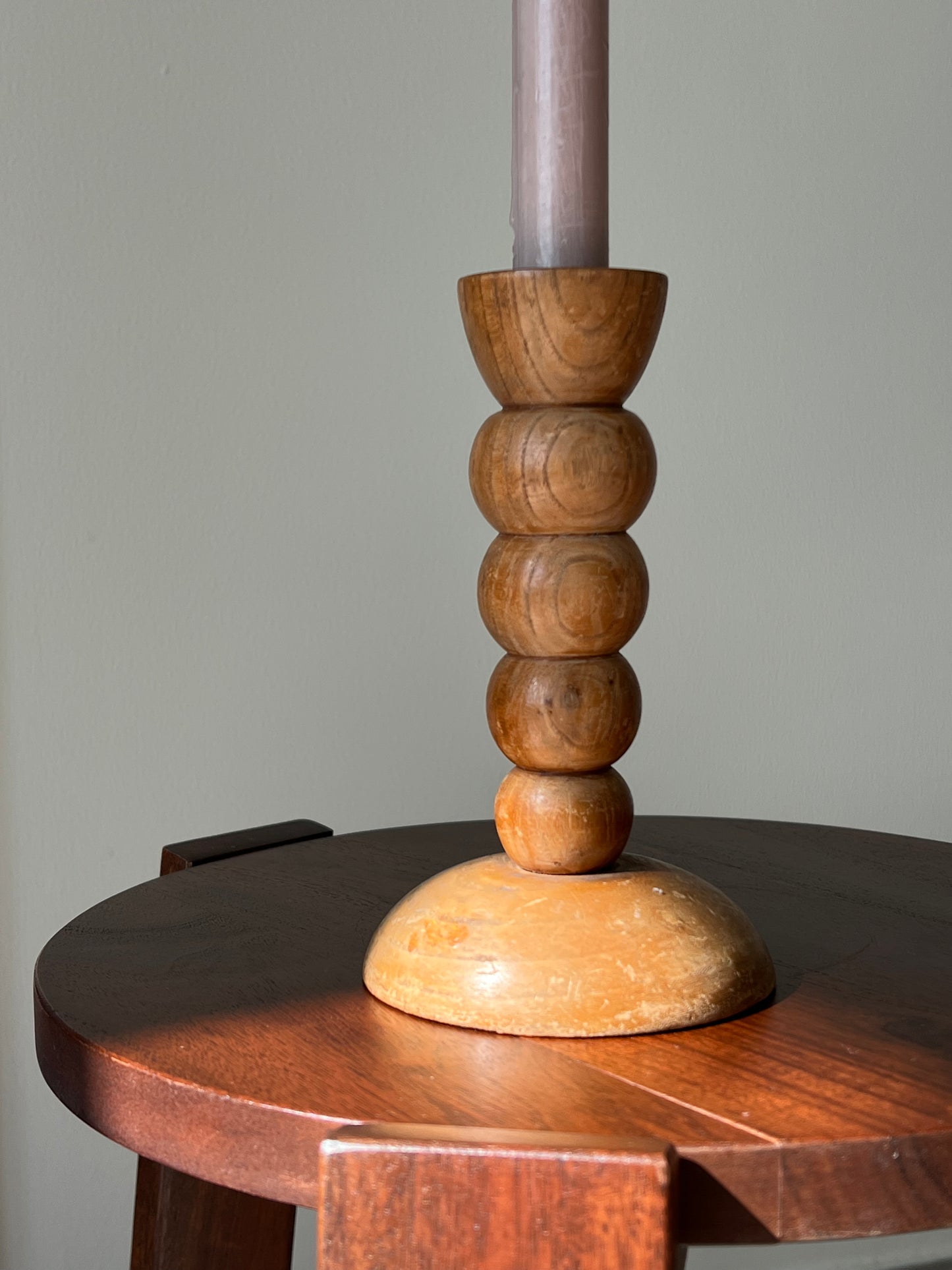 Wooden bobbin candle stick holder