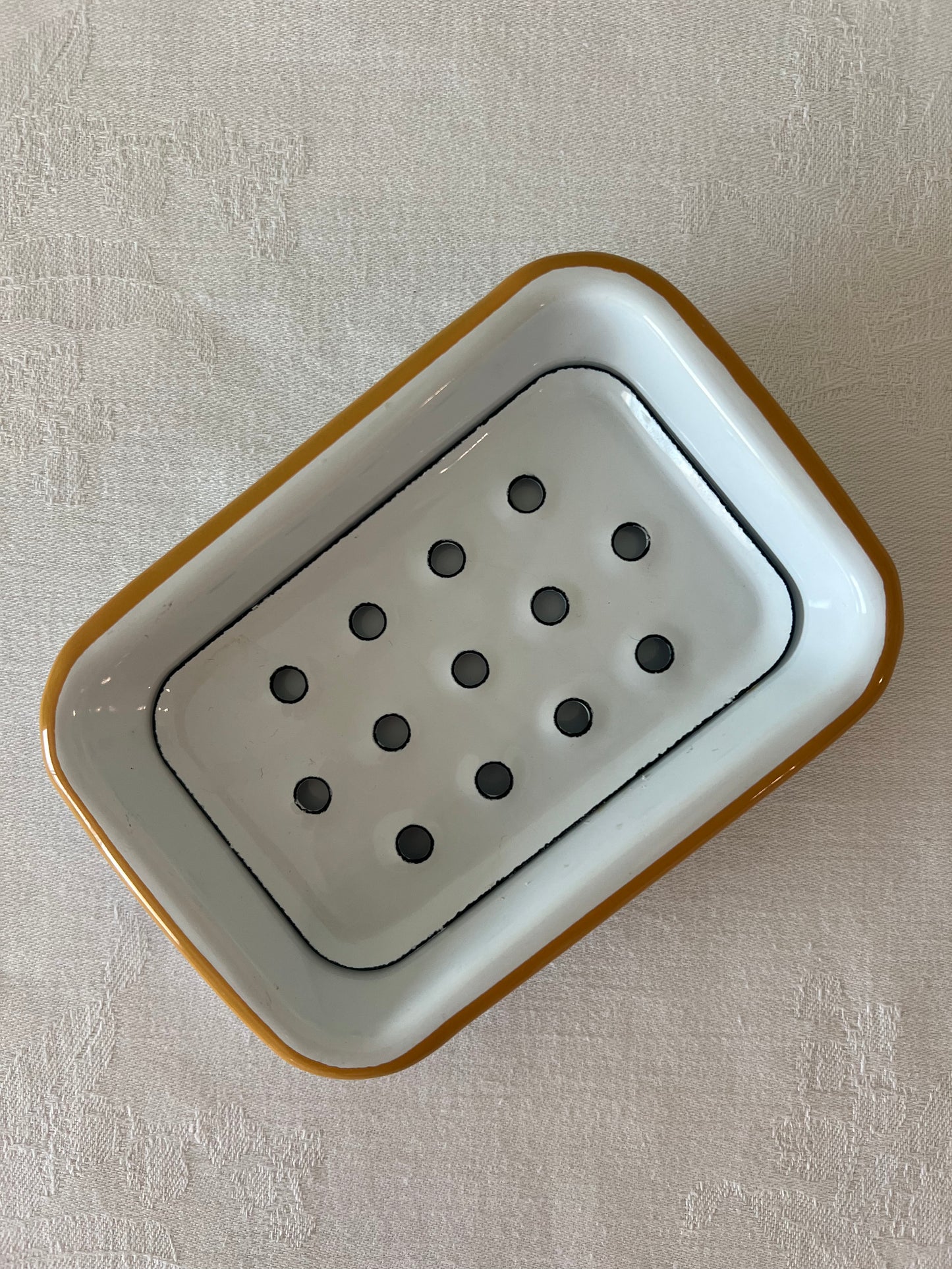 Soap dish with yellow trim
